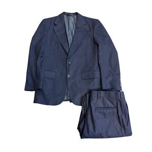 Burberrys Navy Blue Two Button Suit Jacket and Trousers Set Pocket Detail